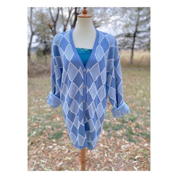 Vintage Sweaters - Vintage Argyle Cardigan Acrylic Grandpa